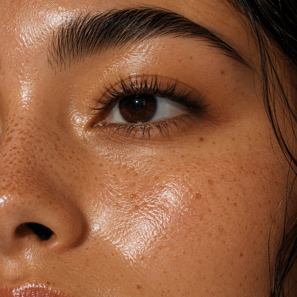 Close-up of a person's eye with a focus on skin texture.