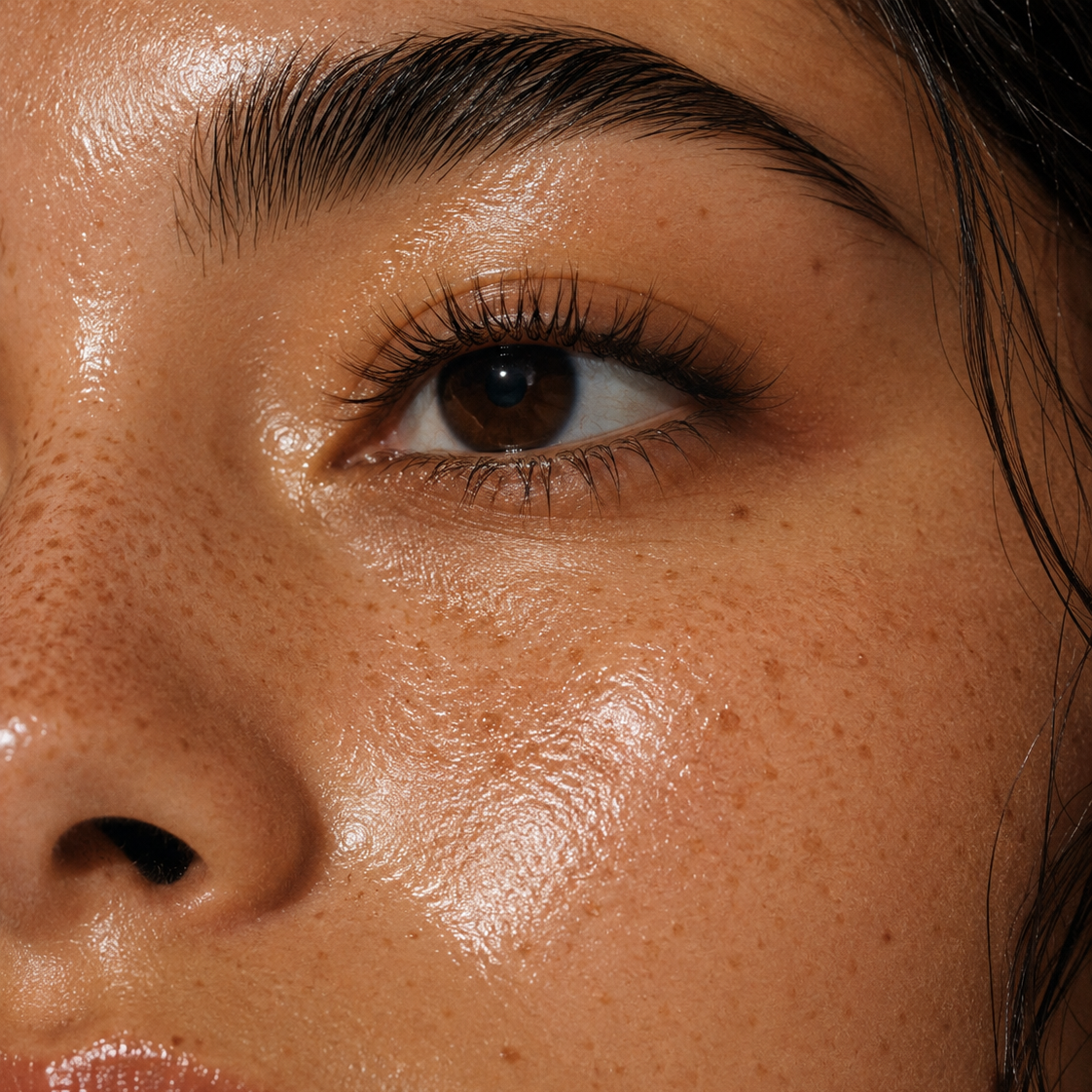 Close-up of a person's eye with a focus on skin texture.